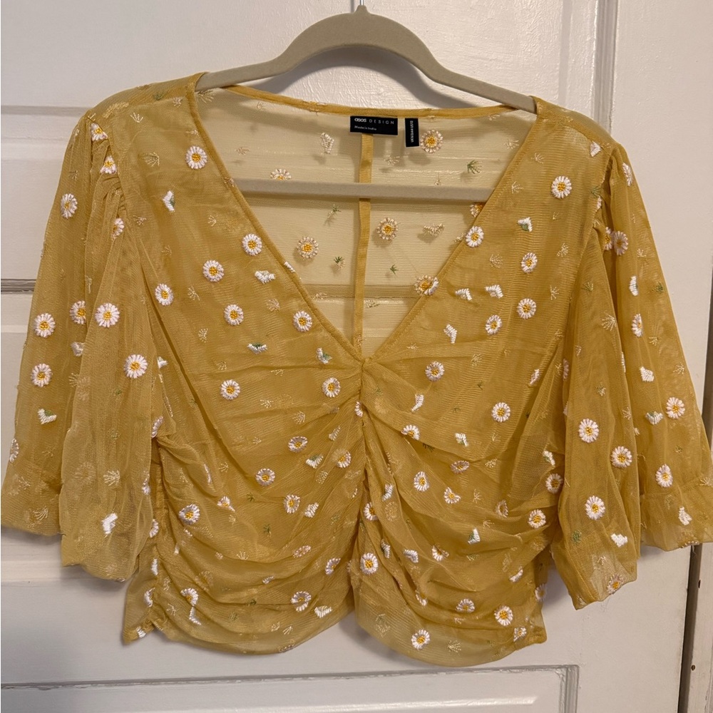 ASOS Mustard Floral Embroidered Blouse